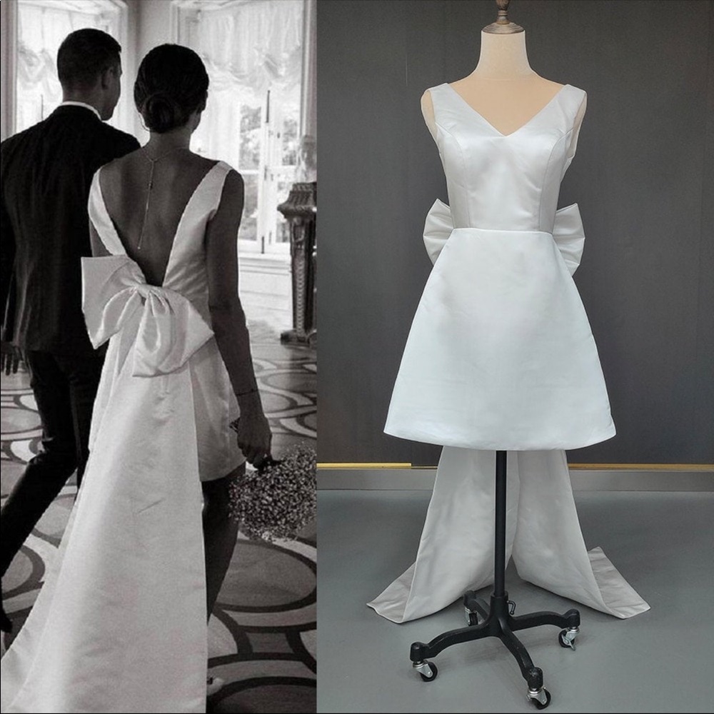 Short Wedding Dress | Mini Bride Dress | Backless with Bow- shower, rehearsal